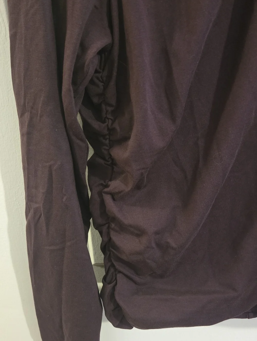 J. Crew Chocolate Brown Ruched V-Neck Knit Long Sleeve Cotton Stretch Top L Fall